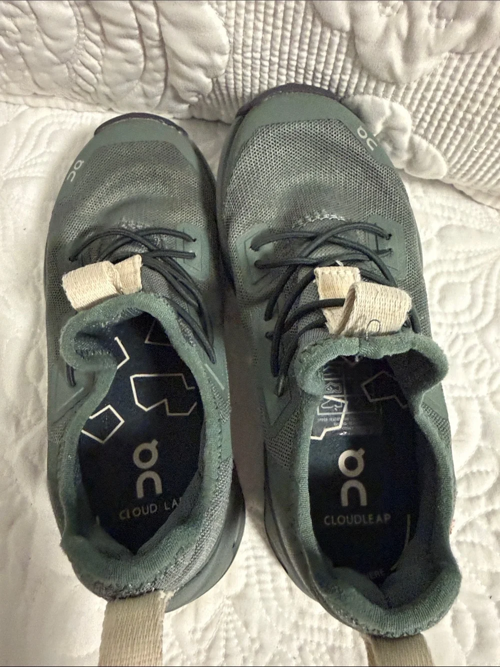 On Running Kids Olive Green Sneakers with Cream Pull Tabs